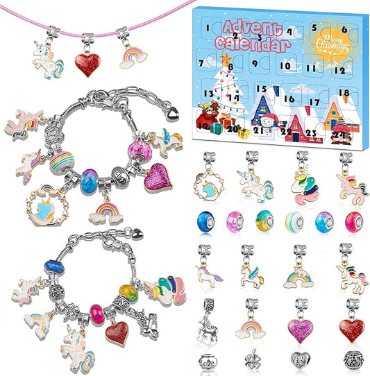 Advent Calendar 2024 Girls Unicorn Charm Bracelets Making Kit, 24 Days of Christmas Advent Calendars for Teens Kids Age 6-12, Unicorns Gifts for Girls 6 7 8-10 Girl Craft Toys Countdown Calender.