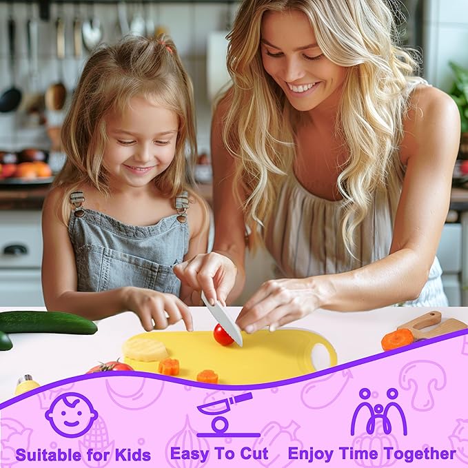 19 Pieces Kitchen Tools-Kids Cooking Sets Real-Toddler Knife Set for Real Cooking, Montessori Toys for 3+,Toddler Utensils with Safe Knives Crinkle Cutter Cutting Board
