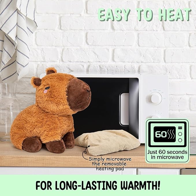 Capybara Microwavable & Weighted Stuffed Animals - 1.5 Lbs Unscented Heating Pad for Period Cramps Pain Relief and Anxiety, Cute Capybara Plush Toys Gifts for Women Girls Adults and Kids by Happy Fuel
