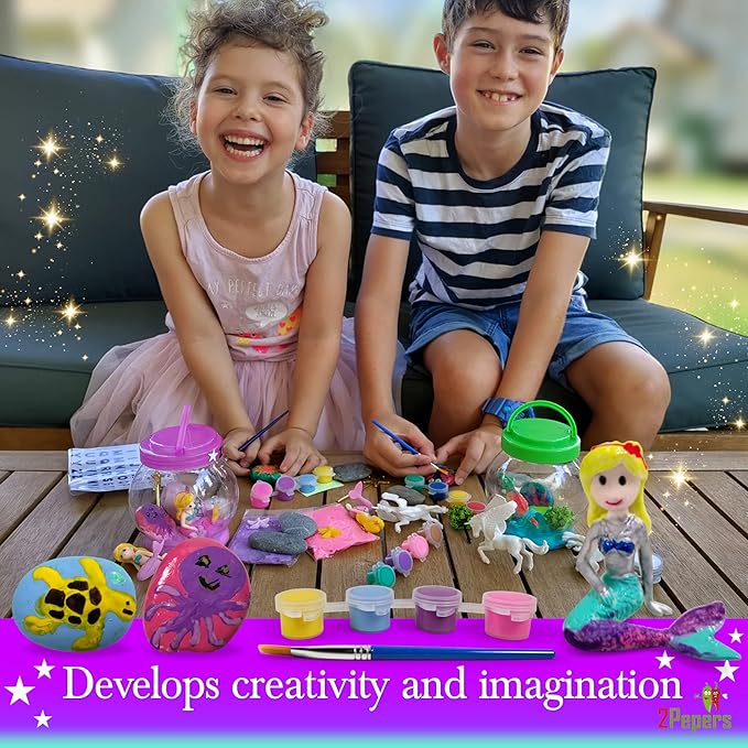 Light Up Mermaid Night Light Arts and Crafts for Kids, Mermaid Gifts for Girls Ages 3 4 5 6 7 8 Years Old, DIY Kids Crafts Terrarium Kit, Mermaid Toy Girls Crafts, Stocking Stuffers for Kids