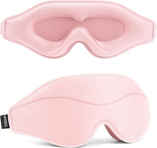 MOEASEii Sleep Mask - Total Blackout 3D Sleeping Mask, Super Lightweight & Silky Soft Eye Mask for Sleeping, Fully Adjustable Fit for Home, Office, Traveling, Meditation, Yoga, Pink