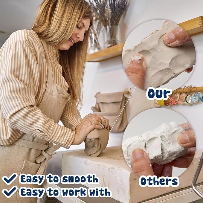 HEJIN Air Dry Clay Kit for Adults, 3.3Lbs Pottery Craft Kit for Beginners, Sculpting Tools Set & Step-by-Step Guide, 12 Paints, Paintbrush, Varnish, Sponge - Crafts for Adults for Birthdays Gift