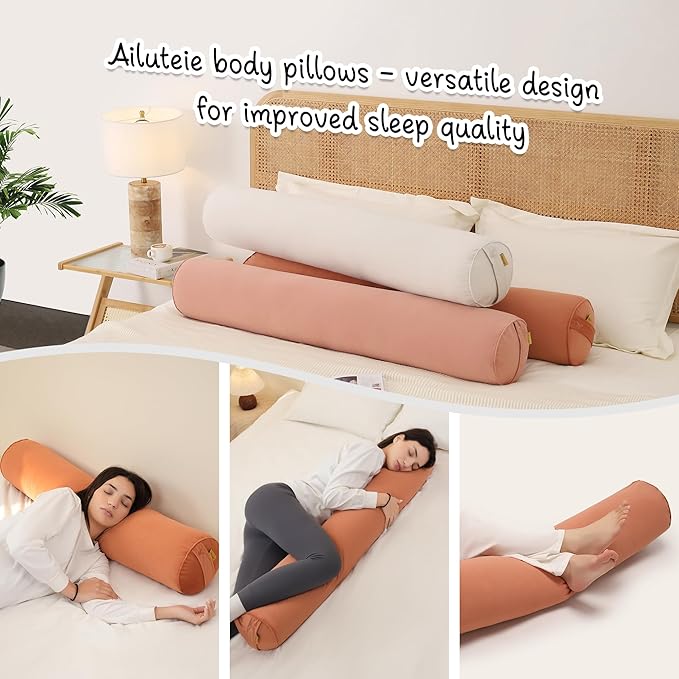 Cuddle Pillow – Body Pillow for Adults, Long Bolster Pillow for Bed, Soft & Supportive for Restful Sleep,47.24 x 7.87 Inches,Amber Orange