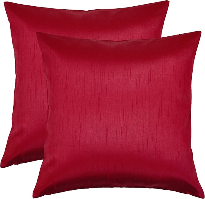 Aiking Home 24x24 Inches Faux Silk Square European Shams, Zipper Closure, Red (Set of 2)