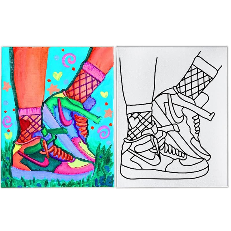 Indigo Art Studio Pre Drawn Canvas Paint Kit for Adults Kids Couples | Stenciled | Sneakers Air Jordan Retro | DIY Birthday Gift & Sip and Paint With Twist Party Favor (Sneakers #4) (11x14 Inches)