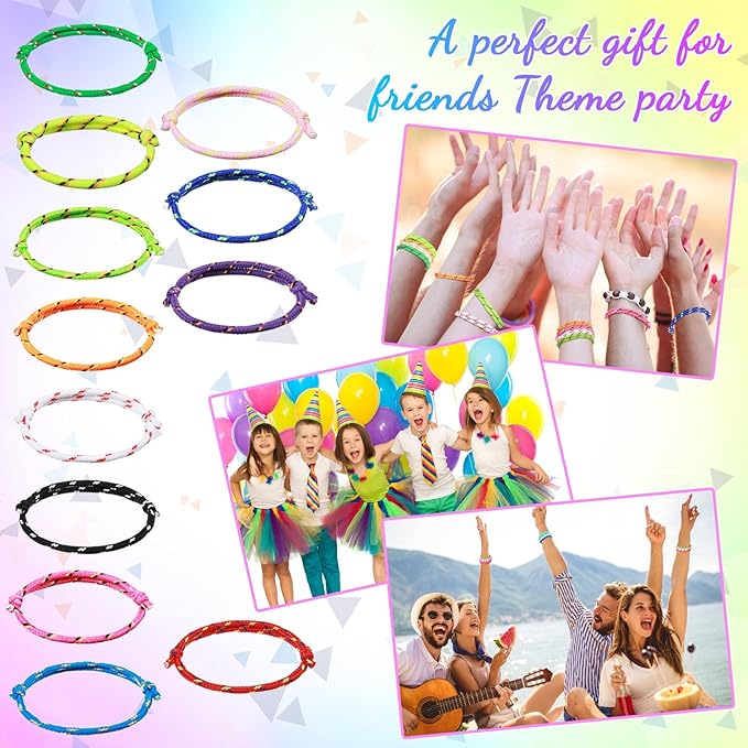 Kenning 240 Pcs Neon Friendship Bracelets Bulk 12 Assorted Colors Paracord Bracelets Rope Woven Adjustable Bracelets Braided Nylon Bracelets Friend Birthday Goody Bag Stuffers Carnivals Party Favors