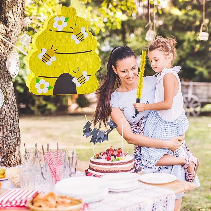 Lewtemi Beehive Gender Reveal Piñata Beehive Themed Party Piñata with Blindfold, Stick and Confetti Gender Reveal Supplies for Baby Shower Girl Boy Birthday Party Decorationsk