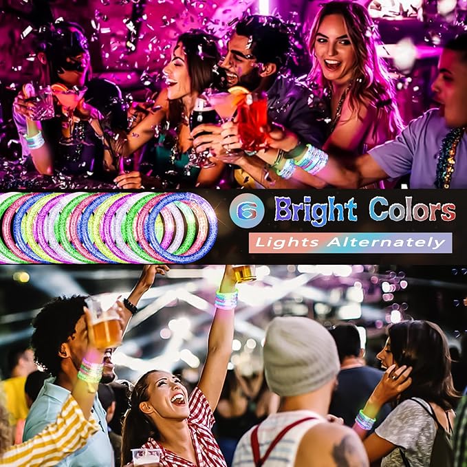 50Pcs Glow Bracelets,LED Bracelets Light up Bracelets,Glow In The Dark Bracelets 6 Colors,LED Party Supplies for Kids Adults,LED Glow Stick Bracelet for Party Birthday Concerts Night Events