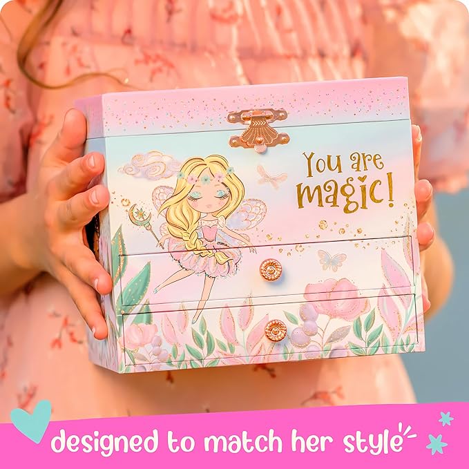 Giggle & Honey Musical Fairy Jewelry Box for Girls - Kids Music Box with Spinning Fairy and Mirror, Princess Birthday Gifts for Little Girls, Childrens Jewelry Boxes for Ages 3-10 - 6.8 x 5.3 x 6 in
