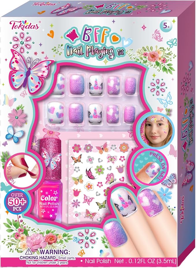 BFF Nail Playing Set Press On Nails Scented Nail Polish Nail Stickers Kids Toys for Birthday Gifts Ages 5+
