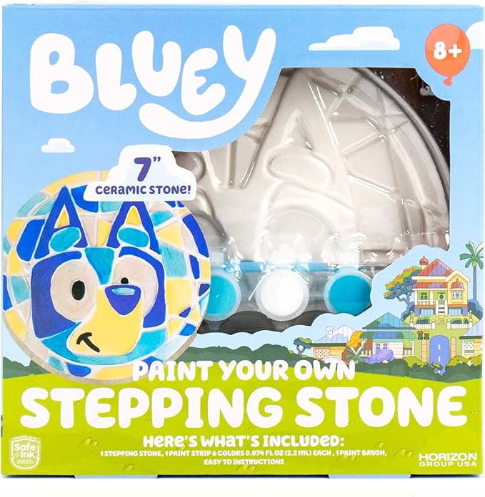 Bluey Paint Your Own Stepping Stone, Design 7 DIY Stone Art, Fun Kit for Kids, Less Mess Paintable Stones Art Set, Great Summer Activity Kids Ages 8, 9, 10, 11
