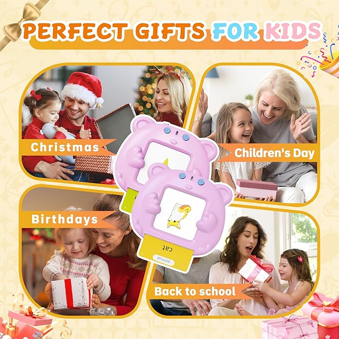 Toddlers Talking Flash Cards, Baby Learning Cards with 224 Sight Words, Educational Toy Gifts for Toddler 3-12 Year Old Boys and Girls, Montessori Toys, Speech Therapy, Autism Sensory Toys, Pink