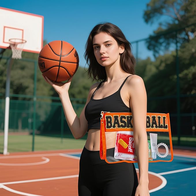 BuyCard 2 Pcs Basketball Gifts Makeup Bag with Chenille Letter Patch, Clear Cosmetic Pouch PVC Organizer Purse, Waterproof Travel Bag, Portable Toiletry Storage Bag for Her Girls Friends Women