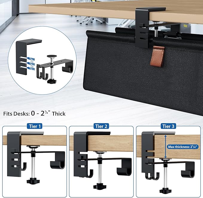 Zilink No Drill Under Desk Cable Management Tray 40" Cord Organizer for Table Clamp/Screw Mount Cable Management Under Desk Waterproof Fabric Cable Management Tray for Office, Home