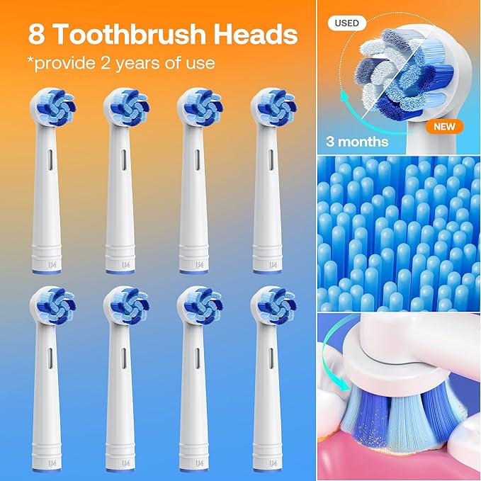 Bitvae R1 Rotating Electric Toothbrush with 8 Brush Heads for Adults and Kids, 60-Day Battery Life, 5 Modes Rechargeable Power Toothbrush with 2-Minute Smart Timer, Dark Blue