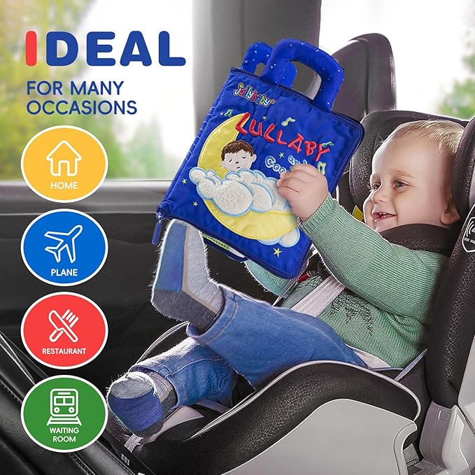 Jollybaby Baby Soft Busy Books for Toddles - Lullaby and Goodnight Quiet Book, Travel Toy & Montessori Educational, 10 Preschool Learning Activities for 1 2 3 Year Old Toddlers Boy Girl(Navy)