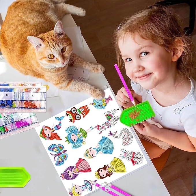 Junrife Princess Diamond Craft Kits Stickers for Kids,Gem Kids' Paint by Number Kits Mosaic Sticker - Best Gifts for Girls Ages 8-12 Easy for Kids Adult Beginners
