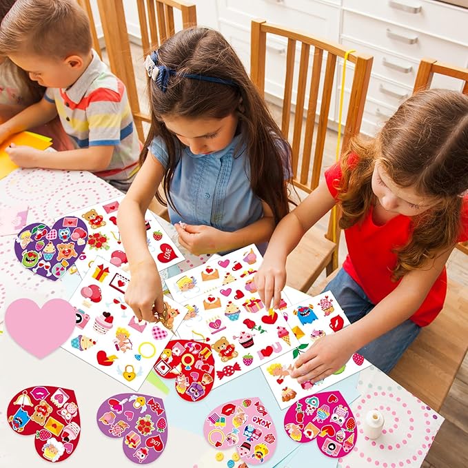 36 Sets Valentine's Day Heart Craft Kits for Kids Valentines DIY Heart-Shaped Craft Kits with Stickers Valentines Day Hanging Multicolor hearts Crafts for Classroom Home Activity Decoration