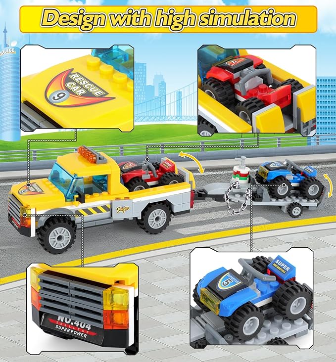 City Race Buggy Transporter Building Set,324 PCS 3 in 1 City Service Truck Cars Building Blocks Kit,STEM Vehicles Toys,Construction Playset Birthday Xmas Gifts for Kids Boys 6 7 8 9 10-Year-Old