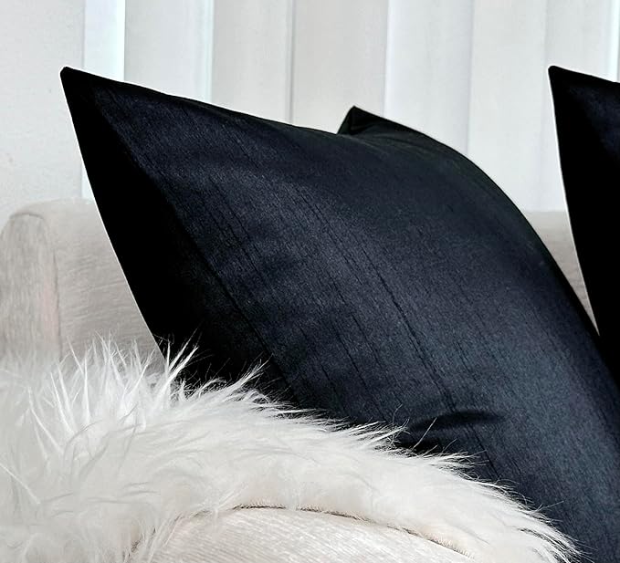 Aiking Home 24x24 Inches Faux Silk Square European Shams, Zipper Closure, Black (Set of 2)