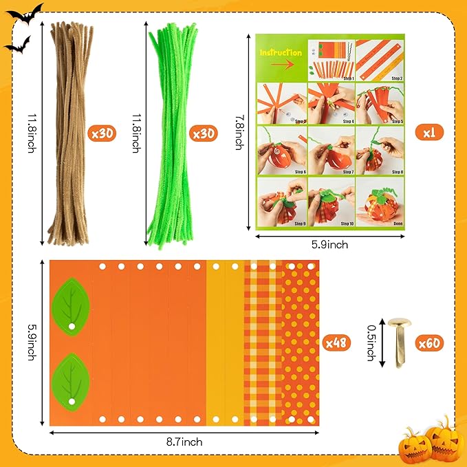 BeYumi 30Pcs Thanksgiving Paper Strip Pumpkin Craft Kit DIY Fall Gratitude Pumpkin Thankful Crafts Autumn Holiday Religious Crafts Decor Home School Classroom Party Fun Activities for Kids