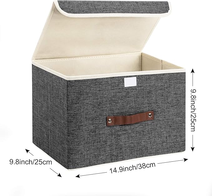 TYEERS Foldable Storage Boxes with Lids 5 Pack Fabric Storage Bins with Lids, Closet Organizers for Clothes Storage, Room Organization, Office Storage, Toys - Black