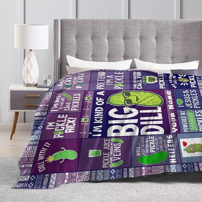 Custom Pickle Blanket with Name for Women Men, Personalized Cute Pickle Themed Design Printed Throw Blankets for Teens Adults Lap, Chair Sofa, Giftable Blanket, 50"x 60"
