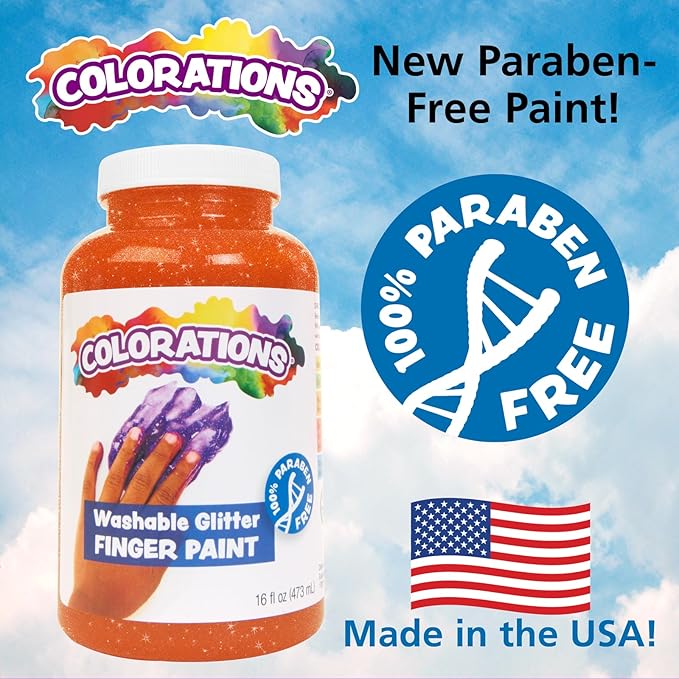 Colorations® Blue Washable Glitter Finger Paint, 16oz, Paint, Washable Finger Paint, Washable Finger Paint For Younger Kids & Toddlers, Non-Toxic and Washable, Great Sensory Paint Experience