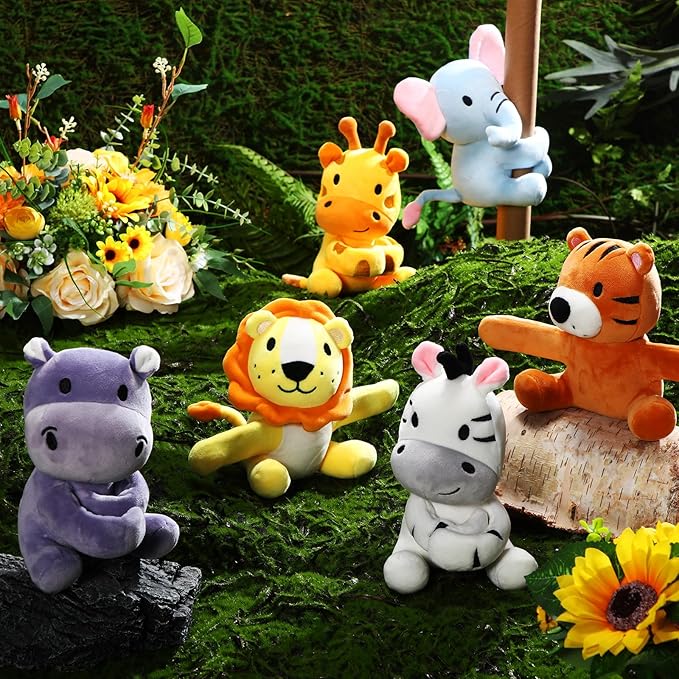 Aoriher 6 Pcs Stuffed Forest Animal Slap Bracelets Bulk 6 Inch Jungle Animals Plush Slap Bracelets Cute Stuffed Animal Slap Bracelets Gifts for Valentine Birthday Baby Shower Party Favor Decorations