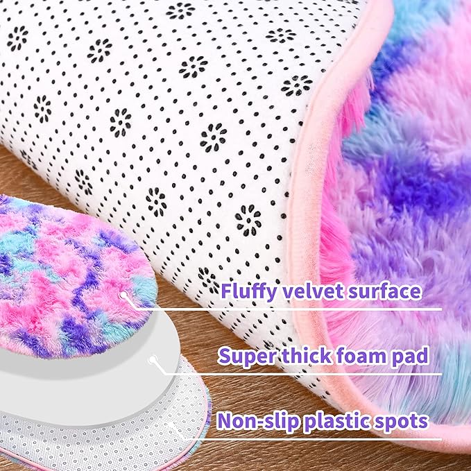 Noahas Oval Fluffy Hot Pink Rainbow Rug 2.6X5.3 Small Kids Rugs for Bedroom Girls Aesthetic,Bedside Bedroom Rug,Ultra Soft Runner Carpet Modern Shaggy Nursery Area Rugs Home Decor
