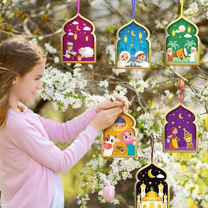 Fennoral 24 Pack Ramadan Crafts for Kids Make You Own Ramadan Foam Sticker Ornaments DIY Arts and Crafts for Kids Girls Boys Art Project Eid Mubarak Kareem Mosque Decoration