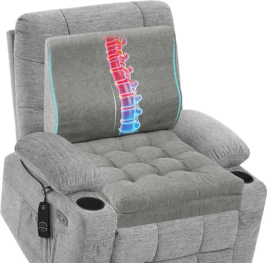 baibu Memory Foam Recliner Cushions with Lumbar Support Pillow Set for Elderly, 20x20x5 Inch Dual-Layer Design Non-Slip Recliner Seat Cushion & Back Support Pillow for Reduce Hip & Lumbar Pain, Grey