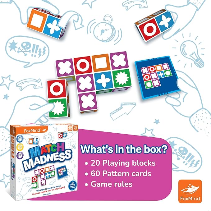Foxmind Match Madness Board Game, Dual Mode Visual Recognition Matching Board Game, Fast Paced Puzzle Game to Develop Problem Solving Skills, Fun Board Games for Adults and Family