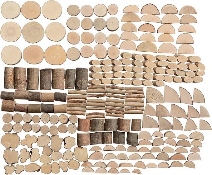 LAZACA Wood Craft Kits DIY for Kids Ages 5-20 Wooden Unfinished Toys Art Paint Bulk Craft Sticks Garden Playset Loose Parts Play Materials 250 Pcs/19.5X13X3.5cm