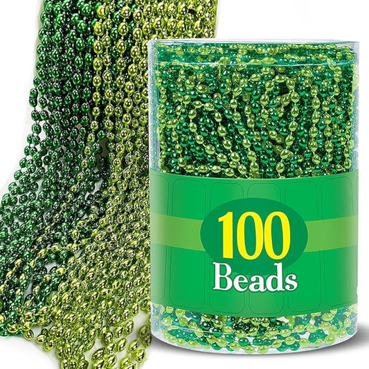 Green Bead Assorted Sizes Plastic Party Necklaces Pack - (Pack Of 100) - Fun & Vibrant Accessory For Celebrations & Events