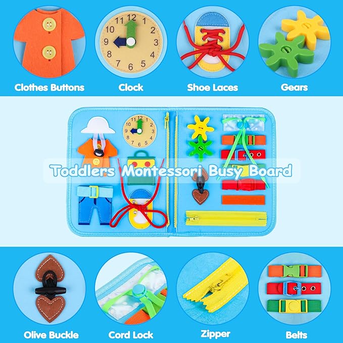 Toddler Busy Board Montessori Toys for 1 2 3 4 Year Old Boys Birthday Gifts - Educational Learning Busy Book Sensory Toys for Toddlers 1-3 - Airplane Car Travel Activities Toys for Kids Ages 2-4