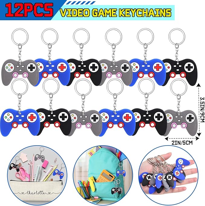 60Pcs Video Game Party Favors Gamer Birthday Party Supplies for Kids Non Woven Bags Silicone Bracelet Stamper Keychain Glow Sticker Game on Gift Goodie Treat Bag Fillers Boy Gaming Party Favors