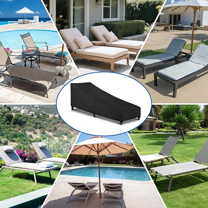 SunPatio Waterproof Outdoor Chaise Lounge Cover , 2 Pack Patio Lounge Chair Covers with Windproof Buckle Straps, UV & Rip & Fade Resistant, All Weather Protection, 80"L x 30"W x 26"H, Black