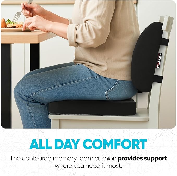 FORTEM Seat Cushion, Office Chair Cushion, Lumbar Support Pillow for Office Chair, Memory Foam Sciatica Coccyx Tailbone Pressure Pain Relief, Car Sitting Pad, Washable Non Slip
