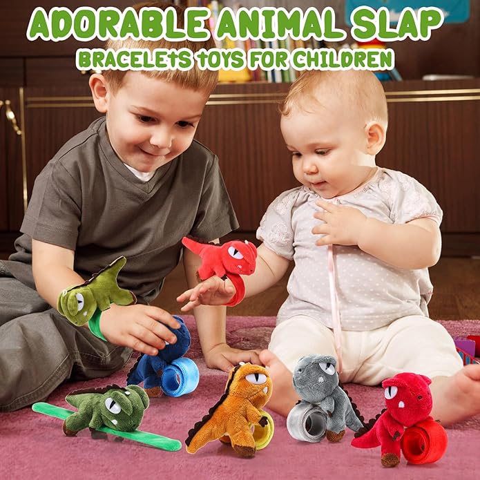 Lenwen 8 Pcs Stuffed Animal Slap Bracelets for Kids Plush Animals Slap Bracelets Bulk Cute Tiger Giraffe Turtle Koala Bracelets Wrist Animals for Girls Boys Valentine's Day Party