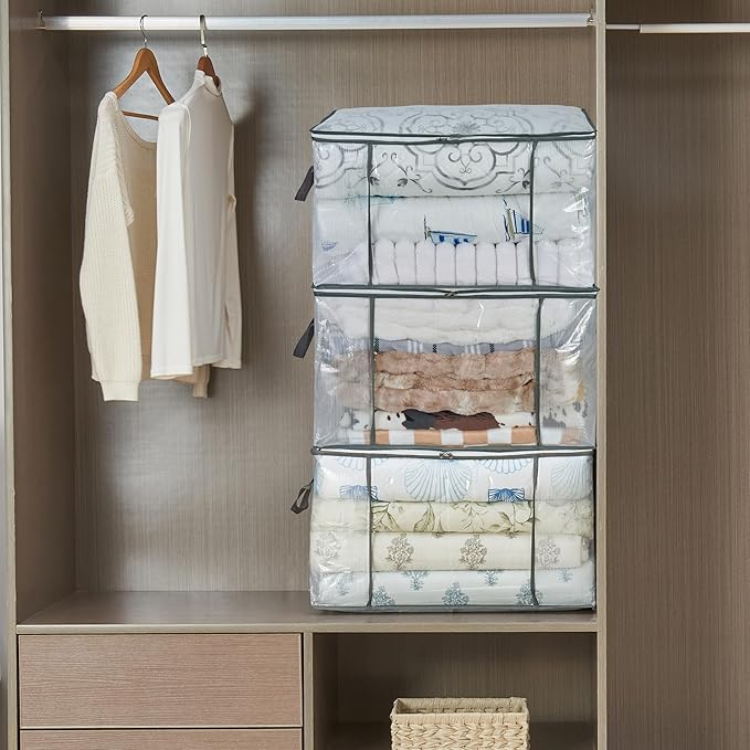 80L Clear Large Storage Bag, Clothes Storage Containers for Organizing Closet, Bedroom, Underbed, Comforters, Clothing, Blankets, Pillow, Foldable Organizer with Sturdy Handle and Zippers (4)