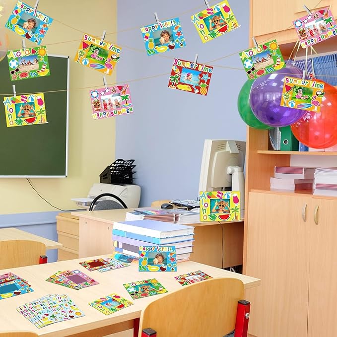 chiazllta 30 Pack Summer Crafts Kit for Kids End of School Year Picture Frames Beach DIY Art Crafts Classroom Summer Activities Game Party Favor