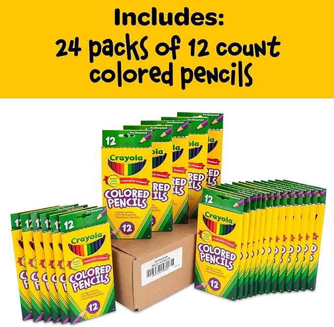 Crayola Bulk Colored Pencils for Kids (24pk), Back to School Supplies For Teachers, Teacher Classroom Must Haves, 12 Colors [Amazon Exclusive]