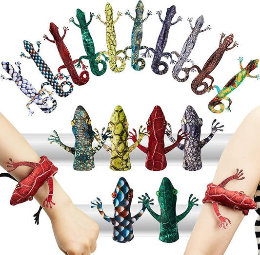 Chivao 10 Pieces Assorted Slap Bracelet Lizard Snap Bracelet Sequin Animal Slap Bracelets Cool Halloween Snap Bracelets for Easter Halloween Party Favors