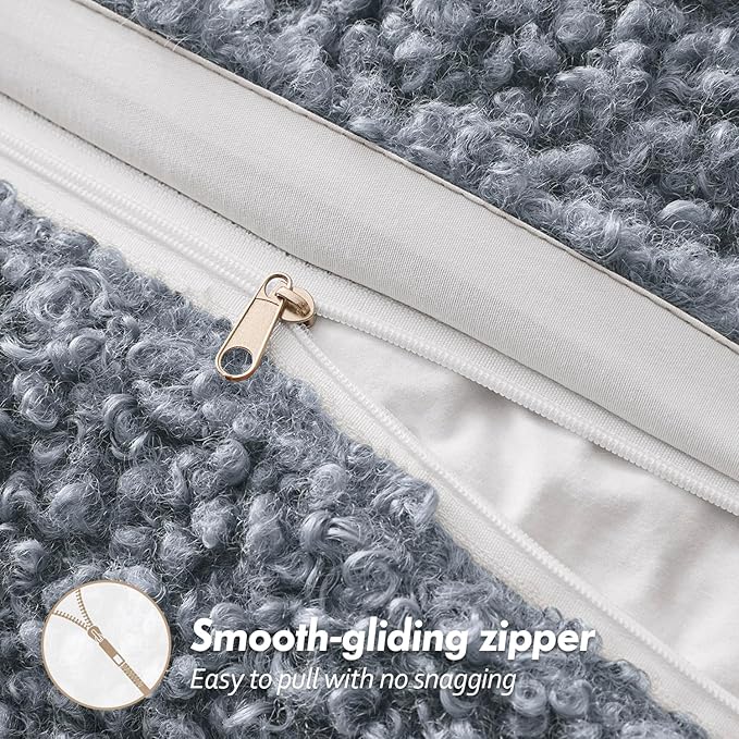 Woaboy Faux Fur Throw Pillow Covers 18x18 Inch Set of 2 Boucle Neutral Decorative Sherpa Fuzzy Accent Soft Sheepskin Fleece Cushions Modern Home Decor for Sofa Bedroom Living Room,Coastal Dusty Blue