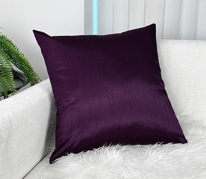 Aiking Home 24x24 Inches Faux Silk Square European Shams, Zipper Closure, Eggplant (Set of 2)