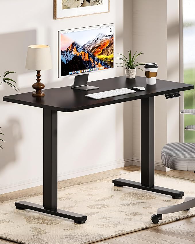 Okin Standing Desk Electric Adjustable Computer Whole Piece Stand up Desk Office Gaming Home Office Memory Desks 48x24 inches Black