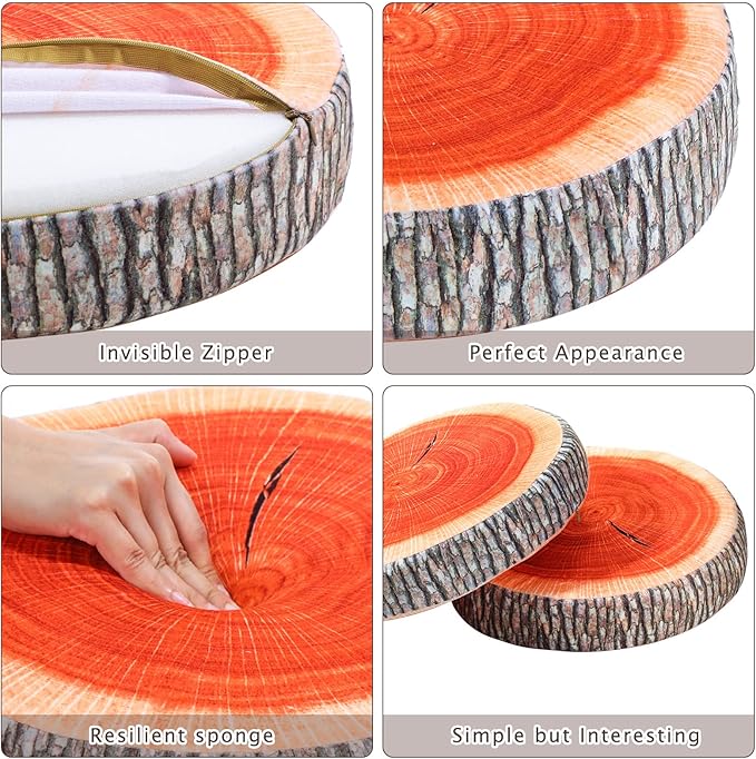 Coume 3 Pcs Wood Slice Pillow Round Floor Cushion 3D Digital Throw Pillow Decorative Tree Ring Soft Circle Seating for Kids Chair Home Couch Sofa Bedroom Decor(Classical)