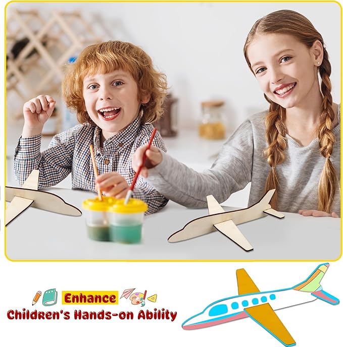 Feradny 24 Pack Wooden Airplane Toys DIY Paint Aircraft Wood Planes Handicraft Wood Airplane for Kids School Art Craft Projects Home Activity Birthday Gifts