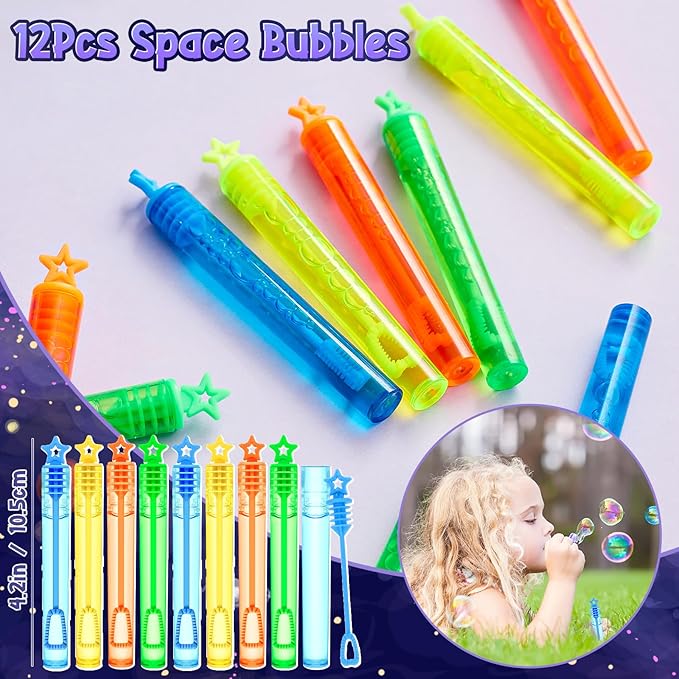 98 Outer Space Party Favors Galaxy Astronaut Birthday Supplies Straw Bubble Silicone Bracelet Keychain Sticker Boy Kid Girl Toy Gift Goodie Bags Stuffer Class Prize Space Themed Party Favors